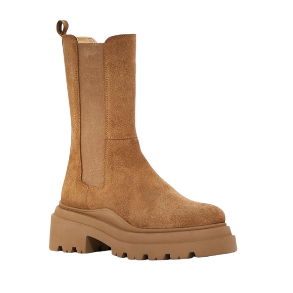 Aqua Womens JESSY Tan Leather Mid-Calf Boots Shoes 7.5 Medium Tan Suede Boots - Picture 1 of 10